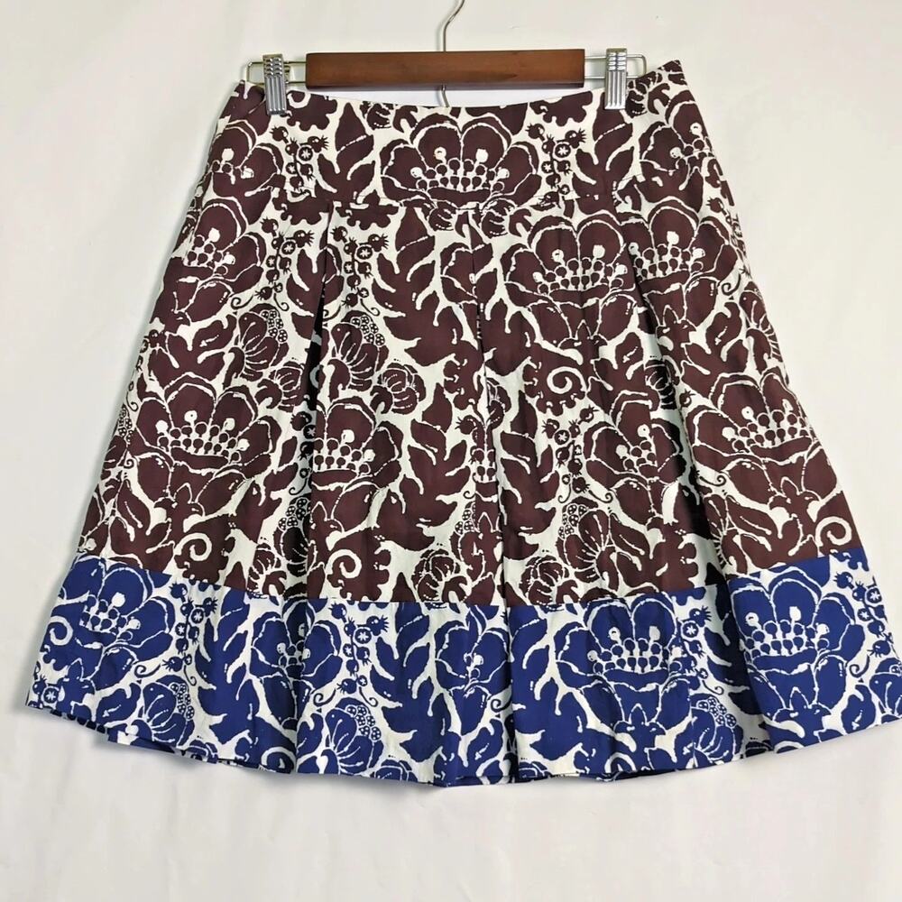 Trina Turk Floral Pleated A-Line Skirt Size 4 Cotton Lined